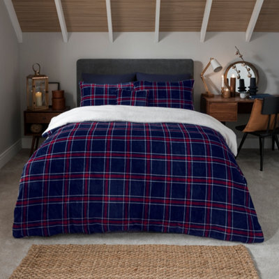 Smart Living Luxury Check Printed Flannel Fleece Duvet Cover With Pillowcases - image 1