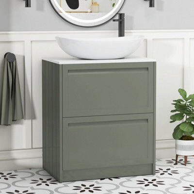 Royal Bathrooms Royal Bathroom Elmore 700mm Matt Green Freestanding Bathroom Vanity Unit 2 Drawer Plain White Worktop With Cesar Basin - image 1