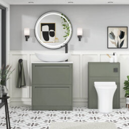 Royal Bathrooms Royal Bathroom Elmore 700mm Matt Green Freestanding Bathroom Vanity Unit 2 Drawer Plain White Worktop With Cesar Basin - thumbnail 5