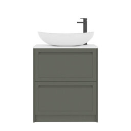 Royal Bathrooms Royal Bathroom Elmore 700mm Matt Green Freestanding Bathroom Vanity Unit 2 Drawer Plain White Worktop With Cesar Basin - thumbnail 7