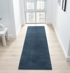 Comfy Washable Low Pile Living Room Area Rug - Anti-Slip Felt Backing Navy 60Cm X 200Cm - thumbnail 1