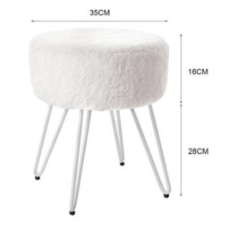 Living And Home White Round Plush Cute Makeup Dressing Table Stool With Padded Steel Legs - thumbnail 4