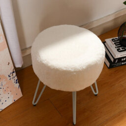 Living And Home White Round Plush Cute Makeup Dressing Table Stool With Padded Steel Legs - thumbnail 2