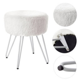 Living And Home White Round Plush Cute Makeup Dressing Table Stool With Padded Steel Legs - thumbnail 3