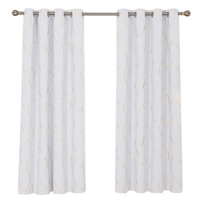 Deconovo Eyelet Blackout Curtains, Gold Wave Foil Printed Curtains, Energy Saving Curtains, W66 X L72 Inch, Silver Grey, 1 Pair - image 1