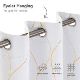 Deconovo Eyelet Blackout Curtains, Gold Wave Foil Printed Curtains, Energy Saving Curtains, W66 X L72 Inch, Silver Grey, 1 Pair - thumbnail 6