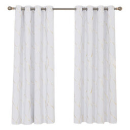 Deconovo Eyelet Blackout Curtains, Gold Wave Foil Printed Curtains, Energy Saving Curtains, W66 X L72 Inch, Silver Grey, 1 Pair - thumbnail 1