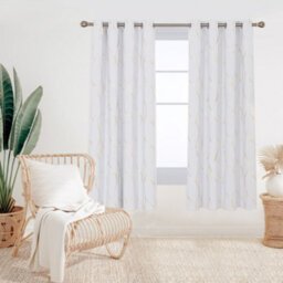 Deconovo Eyelet Blackout Curtains, Gold Wave Foil Printed Curtains, Energy Saving Curtains, W66 X L72 Inch, Silver Grey, 1 Pair - thumbnail 2