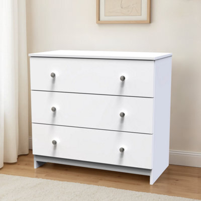 Yarmouth Ready Assembled Matt White No Effect 3 Drawer Wide Chest (H)685mm (W)740mm (D)390mm - image 1