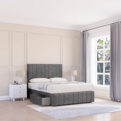 "Sloomy 4Ft6  California Divan Bed Base Steel Plush ,4 Drawers, 12"" Footboard & 26"" Struts Headboard - Double" - image 1