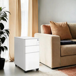 Songmics Steel File Cabinet With 3 Drawers, Mobile Pedestal Cabinet Under Desk For Home Office, White