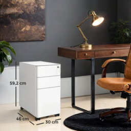 Songmics Steel File Cabinet With 3 Drawers, Mobile Pedestal Cabinet Under Desk For Home Office, White - thumbnail 4