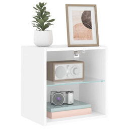 Vidaxl Bedside Cabinet With Led Lights Wall-Mounted White Bedside Cabinets - thumbnail 5