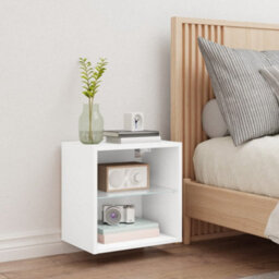 Vidaxl Bedside Cabinet With Led Lights Wall-Mounted White Bedside Cabinets - thumbnail 4
