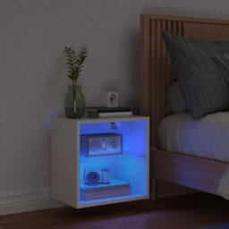 Vidaxl Bedside Cabinet With Led Lights Wall-Mounted White Bedside Cabinets - thumbnail 3