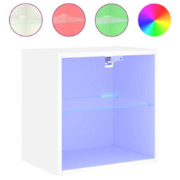 Vidaxl Bedside Cabinet With Led Lights Wall-Mounted White Bedside Cabinets - thumbnail 2