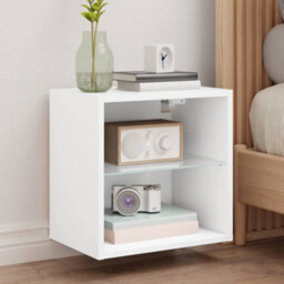 Vidaxl Bedside Cabinet With Led Lights Wall-Mounted White Bedside Cabinets - thumbnail 1
