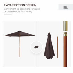 Outsunny 3(M) Wooden Garden Parasol Sun Shade Outdoor Umbrella Canopy Coffee - thumbnail 7
