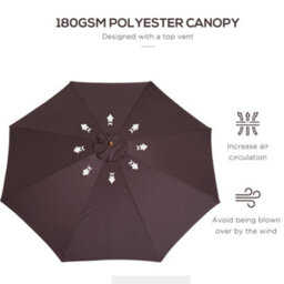 Outsunny 3(M) Wooden Garden Parasol Sun Shade Outdoor Umbrella Canopy Coffee - thumbnail 5