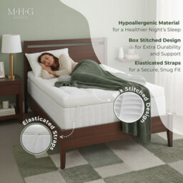 MHG Living Quilted Mattress Topper - 1200Gsm Microfiber Comfort Layer With Elasticated Corner Straps - King - thumbnail 6