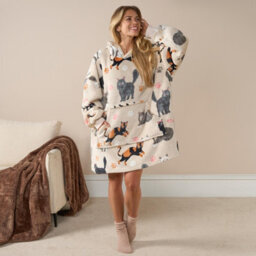 OHS Dog Hoodie Blanket Oversized Cat Paw Plush Super Soft Giant Warm Throw, Beige - thumbnail 1