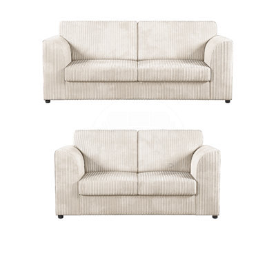 Furnishings For Less UK Luxor Jumbo Cord 3 + 2 Fabric Sofa Suite - Fullback Cream - image 1