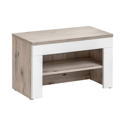 Arte Gustavo 60Cm Hallway Bench In Oak Wellington & White Gloss - Compact Seat With Twin Shoe Compartments - image 1