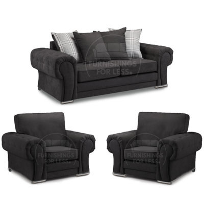 Furnishings For Less UK Milan Fabric 3 Piece Sofa Suite Black Scatter Back 3 Seater And 2 Matching Armchairs -  3 1 1 - image 1