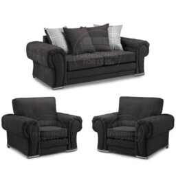 Furnishings For Less UK Milan Fabric 3 Piece Sofa Suite Black Scatter Back 3 Seater And 2 Matching Armchairs -  3 1 1 - thumbnail 1