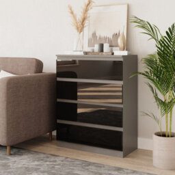 Urbn-Living Urbnliving 90Cm Tall 4 Drawer High Gloss Bedside Chest Of Drawers With Smooth Metal Runner Grey & Black