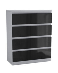 Urbn-Living Urbnliving 90Cm Tall 4 Drawer High Gloss Bedside Chest Of Drawers With Smooth Metal Runner Grey & Black - thumbnail 2