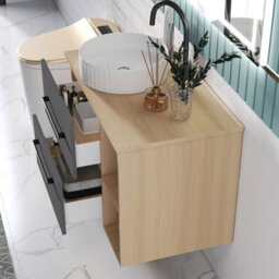 Sline 790mm Wall-Hung Bathroom Vanity Unit With 2 Soft Close Drawers For Storage,ceramic Basin, Oak, Anthracite, Flat Packed - thumbnail 6