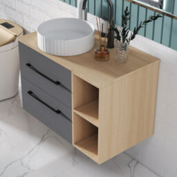 Sline 790mm Wall-Hung Bathroom Vanity Unit With 2 Soft Close Drawers For Storage,ceramic Basin, Oak, Anthracite, Flat Packed - thumbnail 5