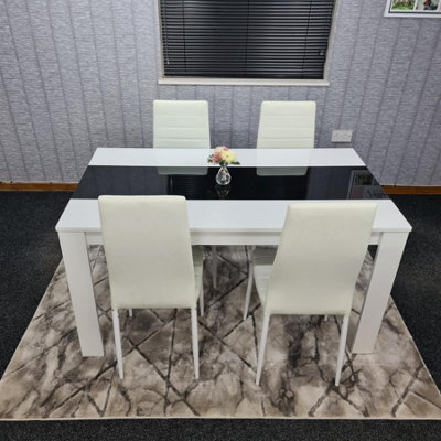 Kosy Koala Modern White And Black Dining Table Set With 4 White Chairs Dining Room Furniture - image 1