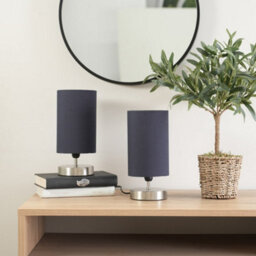 Valuelights Francis Brushed Chrome Touch Table Lamp With Navy Shade - thumbnail 1