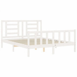 Berkfield Bed Frame With Headboard White 160X200 Cm Solid Wood - thumbnail 5