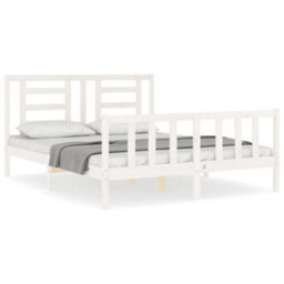 Berkfield Bed Frame With Headboard White 160X200 Cm Solid Wood - thumbnail 2