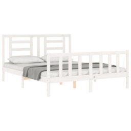 Berkfield Bed Frame With Headboard White 160X200 Cm Solid Wood - thumbnail 4