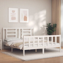 Berkfield Bed Frame With Headboard White 160X200 Cm Solid Wood - thumbnail 1