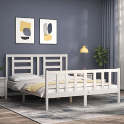 Berkfield Bed Frame With Headboard White 160X200 Cm Solid Wood - thumbnail 3