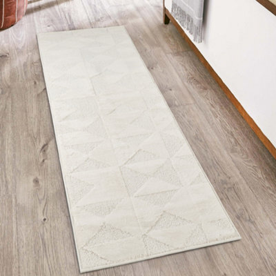 Hamilton Modern Metallic Sheen Area Rug - Mosaic Geometric Triangle Design Cream 60Cm X 220Cm - image 1