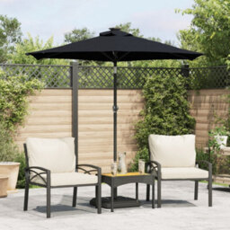 Walplus Garden Parasol With Steel Pole Black 225X225X212 Cm - thumbnail 1