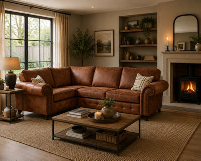 SC FURNITURE LIMITED Tan Brown Fabric Corner Sofa 1C2 Left Hand Facing Oldham - image 1