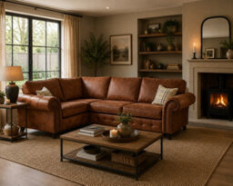 SC FURNITURE LIMITED Tan Brown Fabric Corner Sofa 1C2 Left Hand Facing Oldham - thumbnail 1