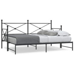 Berkfield Daybed With Trundle Without Mattress Black 90X190 Cm Steel - thumbnail 1