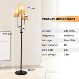 Costway 3-Light Floor Light Standing Tree Lamp With 3 Boho Paper Woven Lampshades - thumbnail 3