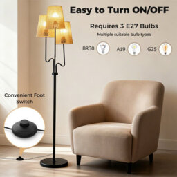Costway 3-Light Floor Light Standing Tree Lamp With 3 Boho Paper Woven Lampshades - thumbnail 5