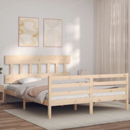 Berkfield Bed Frame With Headboard King Size Solid Wood - thumbnail 1
