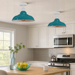 Vintage Flush Mount Ceiling Lighting With E27 Base 32Cm Cyan Blue Lampshade Easy Fit Metal Shade For Ceiling Light Fitting - thumbnail 4