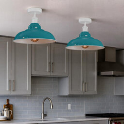 Vintage Flush Mount Ceiling Lighting With E27 Base 32Cm Cyan Blue Lampshade Easy Fit Metal Shade For Ceiling Light Fitting - thumbnail 2